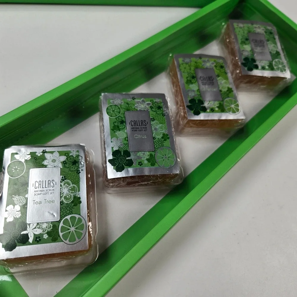 Callas Aroma Scrub Soap Gift Set 4pc Green Peppermint Tea Tree Lavender‎
